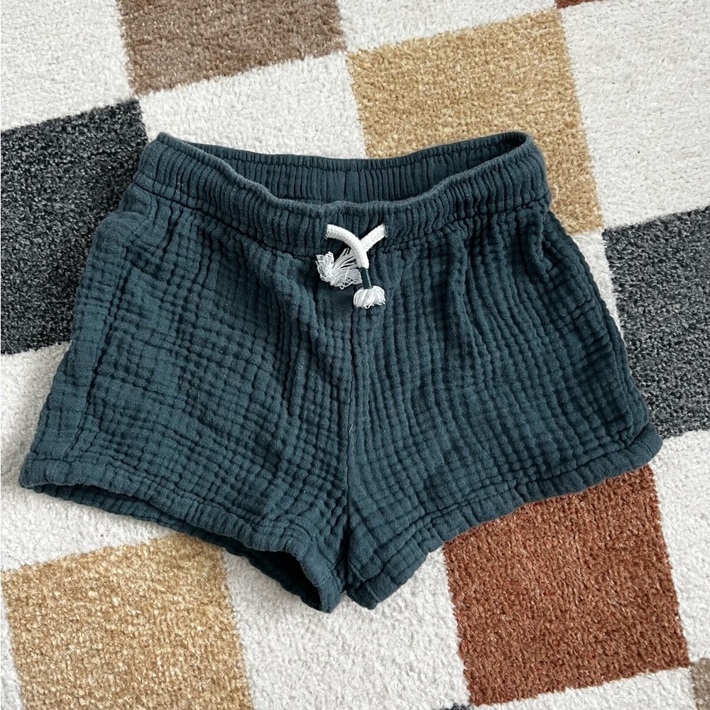 Little Co. Kids Dark Teal Muslin Matching Set - Short Sleeve Shirt & Shorts - Picture 3 of 3